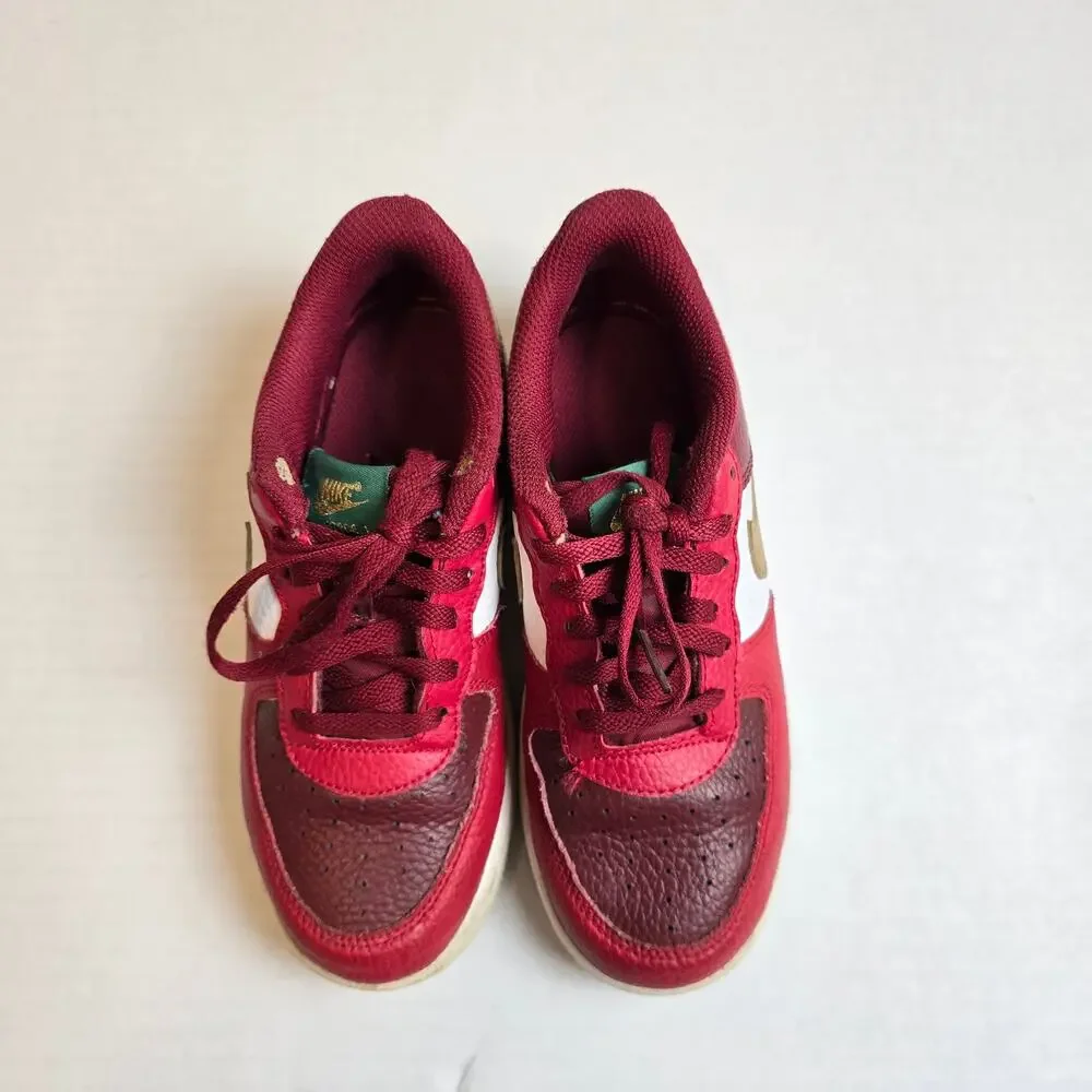 Nike Air Force 1 GS Kids Size 1.5Y Red Gold Christmas Shoes Sneakers DQ4710-600